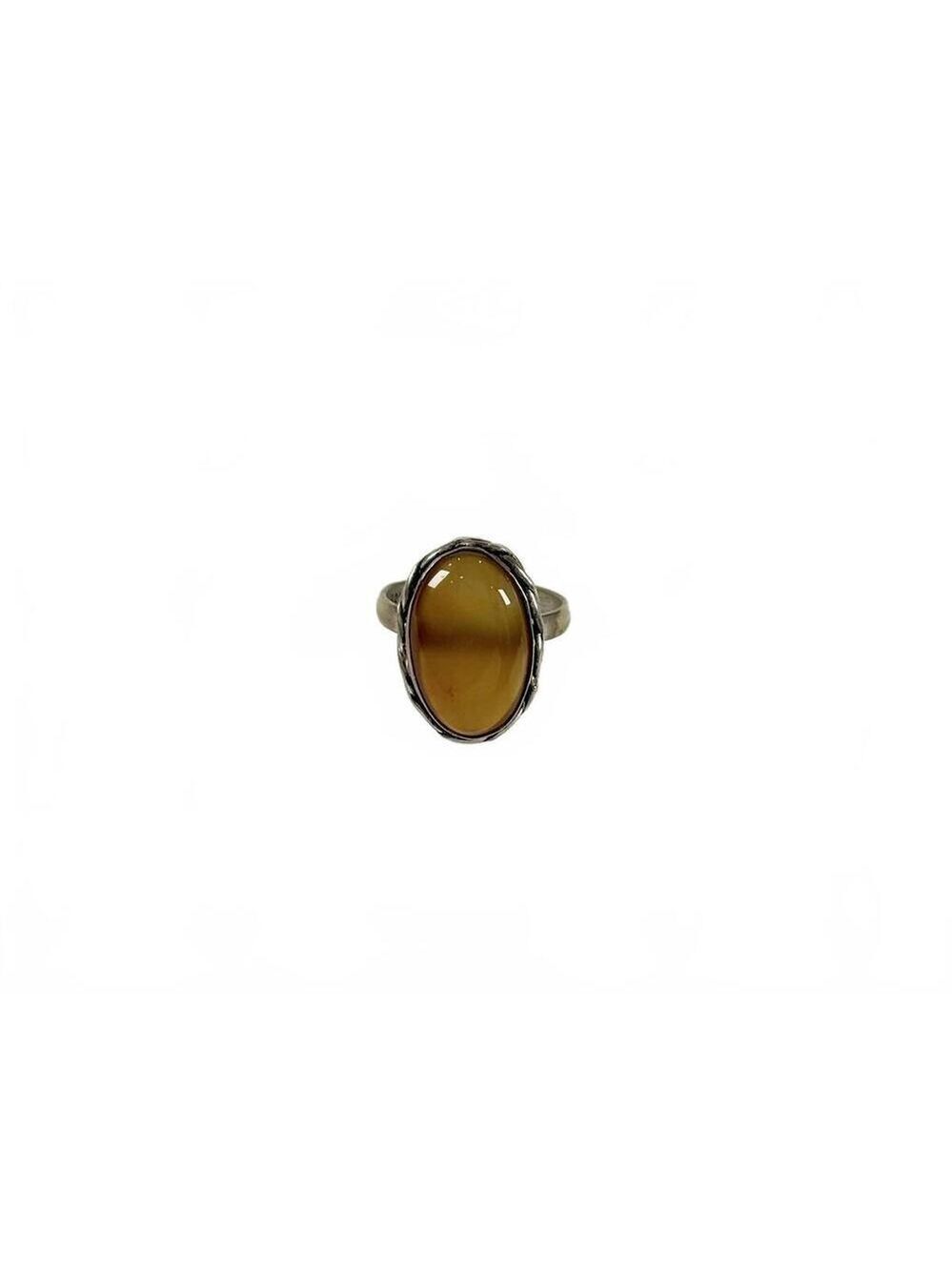 Vintage 925 Sterling Silver Honey Agate Oval Cabochon Statement Ring Size 8 US